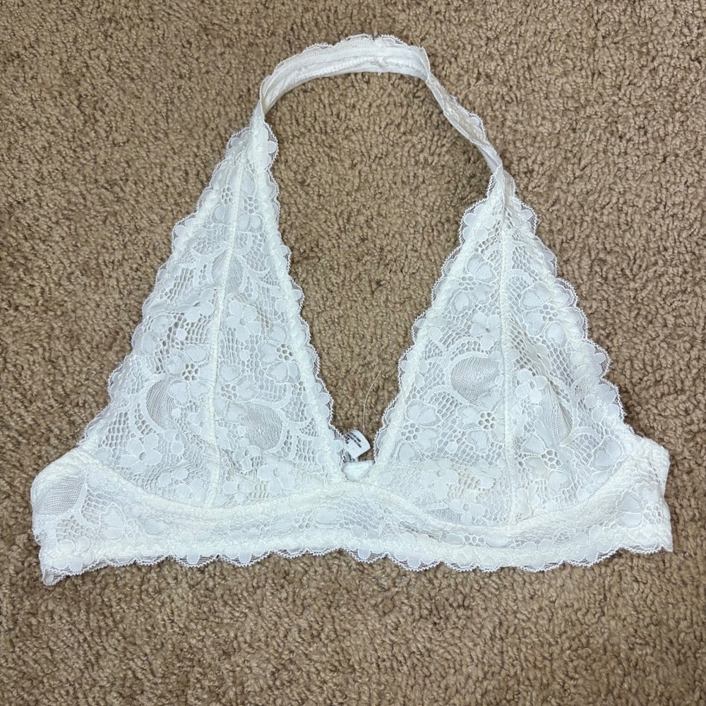 Free People Intimately Galloon Lace Halter Bralette Scalloped Triangle Bra - Picture 2 of 5